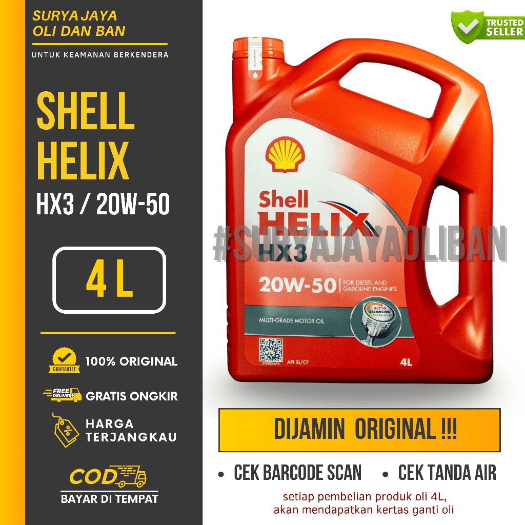 Auto Jewelery Oli Mobil Shell Helix Hx3 20W-50 4 Liter / Oli Mesin Mobil Shell Hx3 Galon