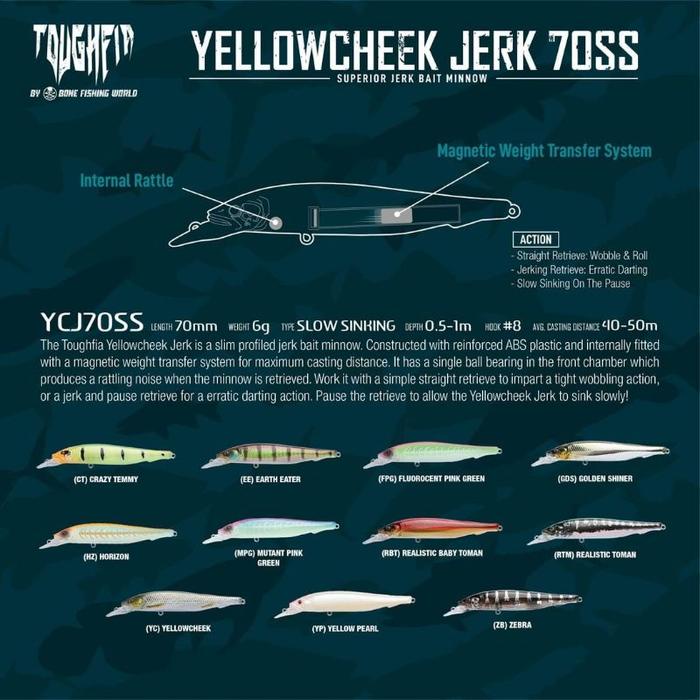 Ready LURE TOUGHFIA YELLOWCHEEK JERK 70MM/6G - 100MM/12G BY BONE CASTING SINKING MINNOW