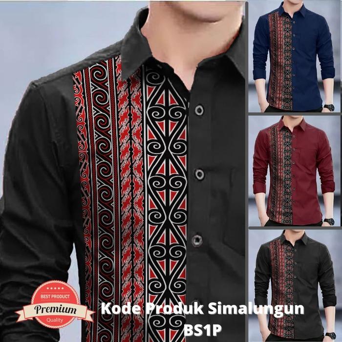 Navero-Angelaco Batik Ulos Pria Motif Simalungun Lengan Panjang BS1