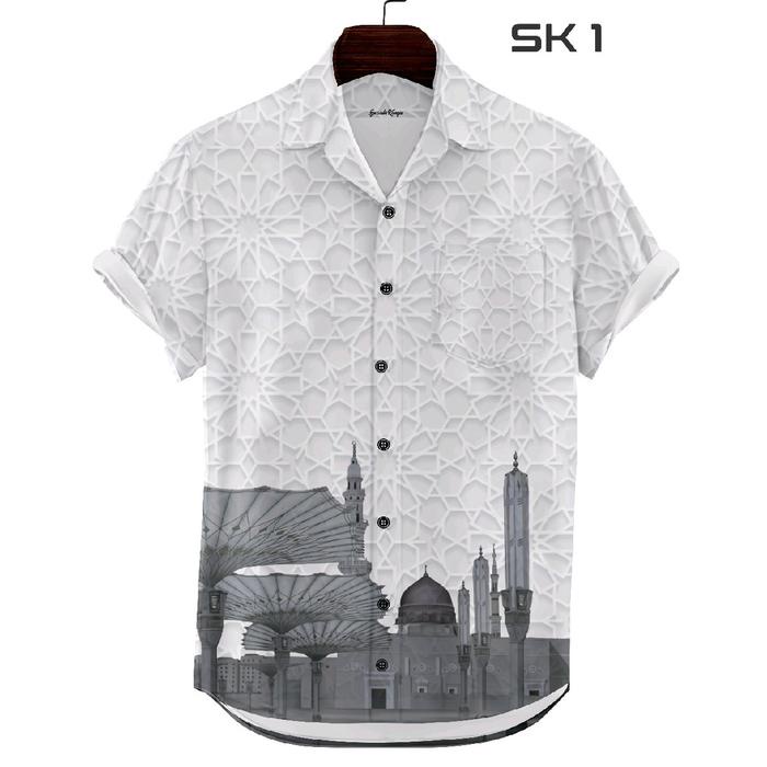 Navero-Kemeja Pria Casual Premium Motif Madinah Series Printing Tangan Pendek Keren SK - 1 Baju