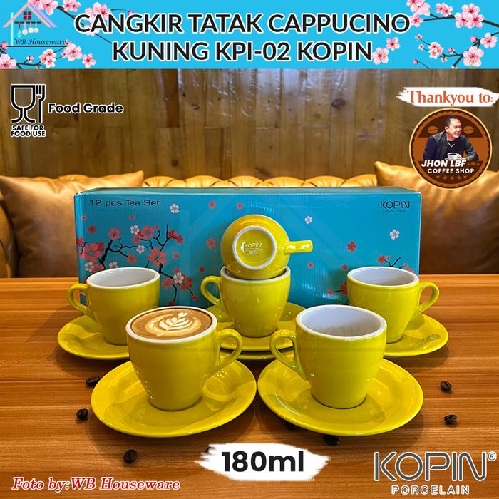 TERBARU KOPIN 6 pasang cangkir set kuning 180ml KPI-02 / coffee latte cappucino porcelain cup and