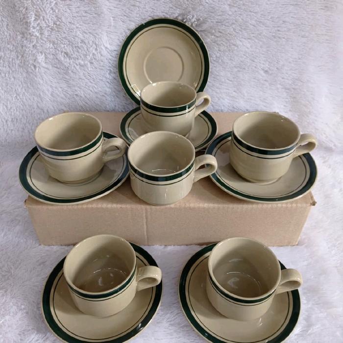 Cangkir Kopi Klasik 6 Set (Cangkir + Tatakan) - Keramik Berkualitas