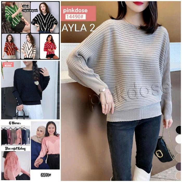 New Kayla Rajut Batwing Polos Halus Wanita Knitwear Import Lembut Nyaman Panjang Atasan Hitam Readyy