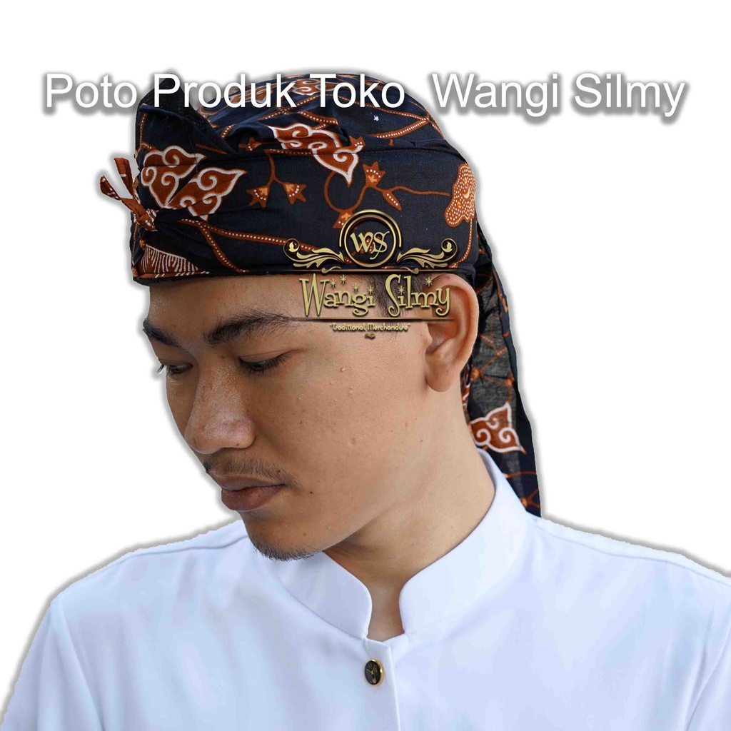 Iket Sunda Batik Kangkung Hitam Khas Cirebon - Blangkon Sunda Motif Batik Cirebon - Blangkon Iket