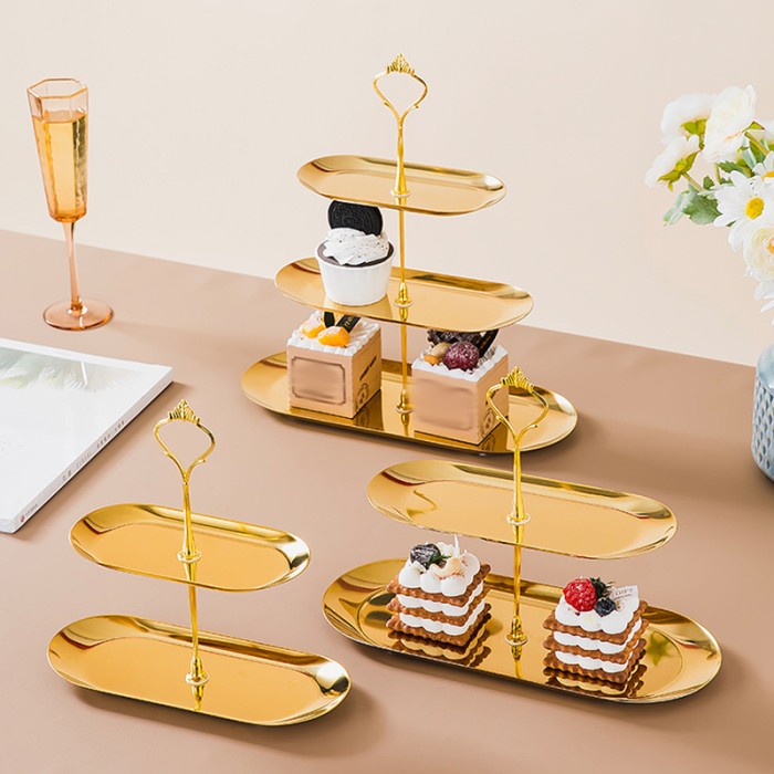 Kualitas Terjamin Tempat Kue 2 Tier / 3 Tier / 4 Tier Stainless Steel Fruit Plate Cup Cake Display