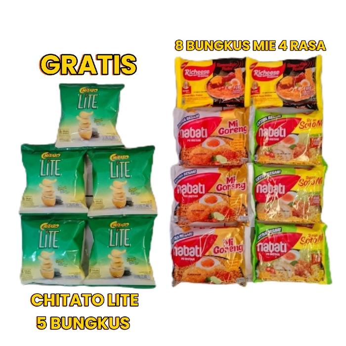 

ZB501 [GRATIS 5 CEMILAN SNACK], PAKET SERBA GRATIS Mie / Noodle Nabati Richeese Varian MIX 8 BUNGKUS