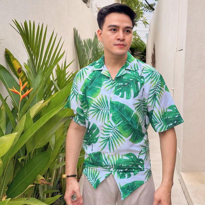 Lariss-Baju KEMEJA KEKINIAN PRIA WANITA DOWEAR MOTIF DAUN PISANG 016 Hawai Pantai