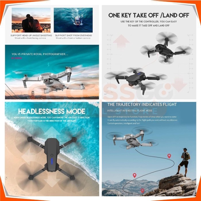 Drone E88pro 4K Ultra HD Foldable Drone Lipat Single Camera
