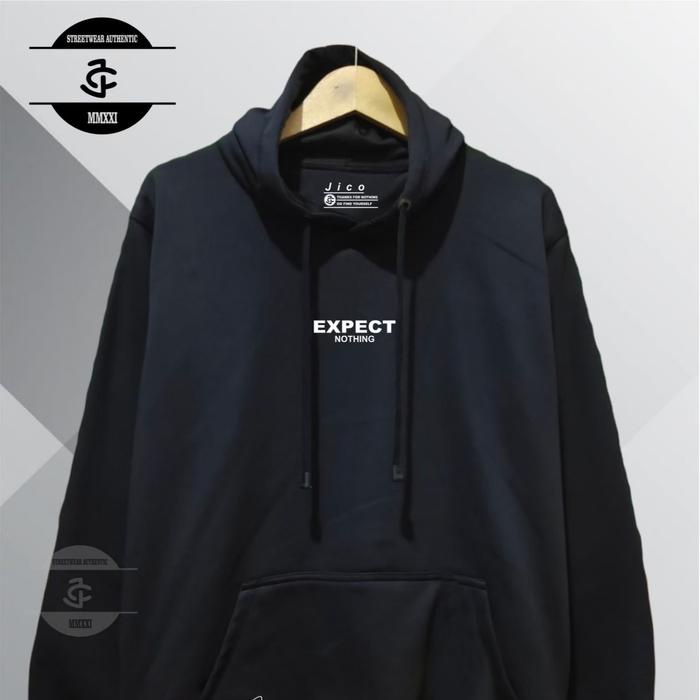 Jaket Hoodie Unisex Pria Wanita Brand JICO Kota Bandung List Expect Nothing Warna Hitam Sweater