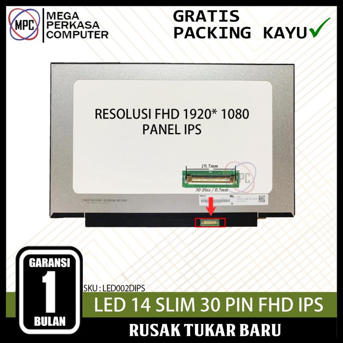 Led Lcd 14 Inch Slim 30 Pin Small Frame Fhd 1920X1080 No Bracket Ips Tersedia