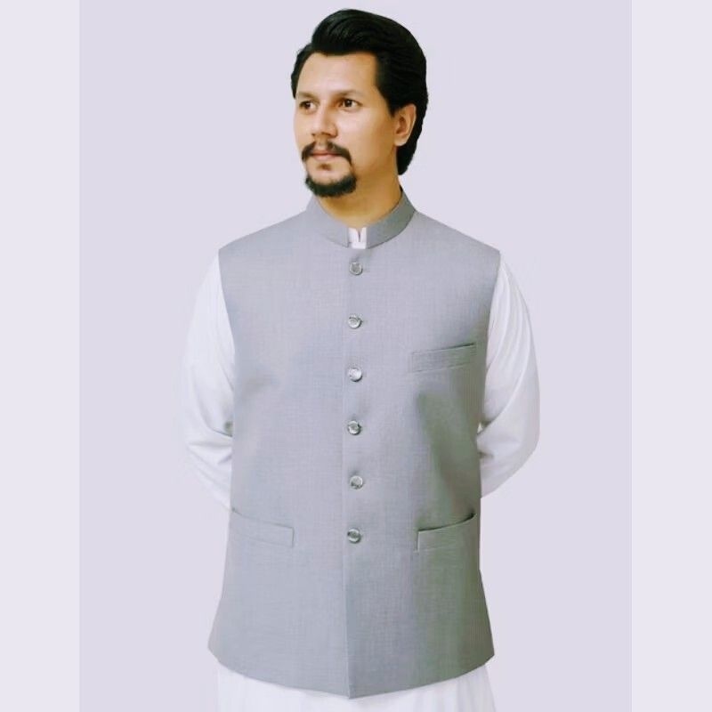 Rompi Pakistan Pria Muslim Majelis Sholat Polos Bahan Jas full Puring