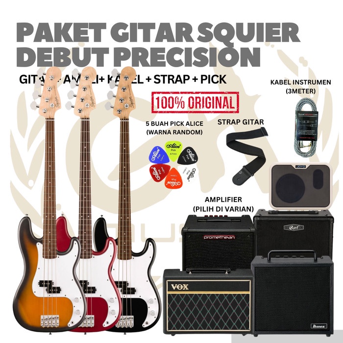 Paket Bass Squier Debut Precision Electric Bass Bass Pack