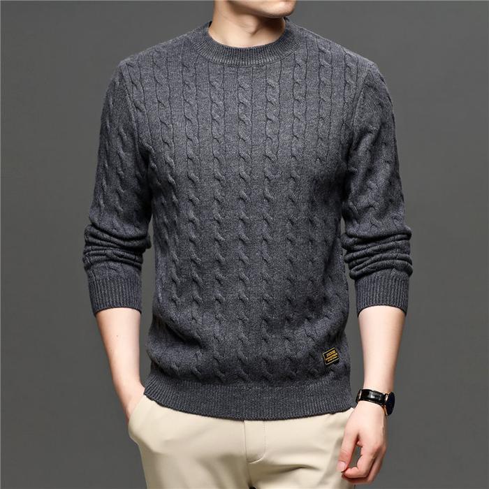 sweater rajut premium tebal kable pria katun panjang knitwear baju kerah hitam sweater resleting