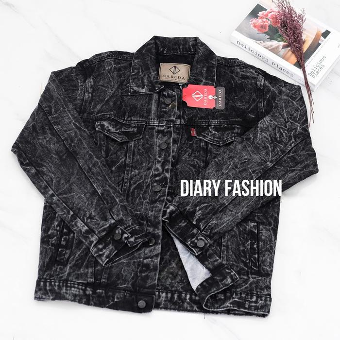 Lariss- Jaket Jeans Pria Wanita Oversize Jaket Denim Cowok Cewek Jumbo Sandwash Hitam Polos Tebal