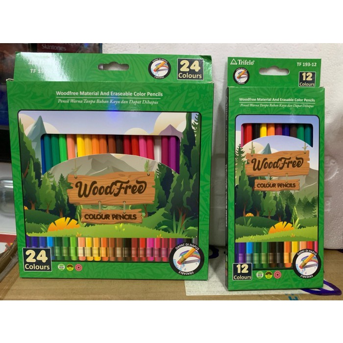 

@#@#@#] pensil warna trifello hapus 24 warna woodless plastic