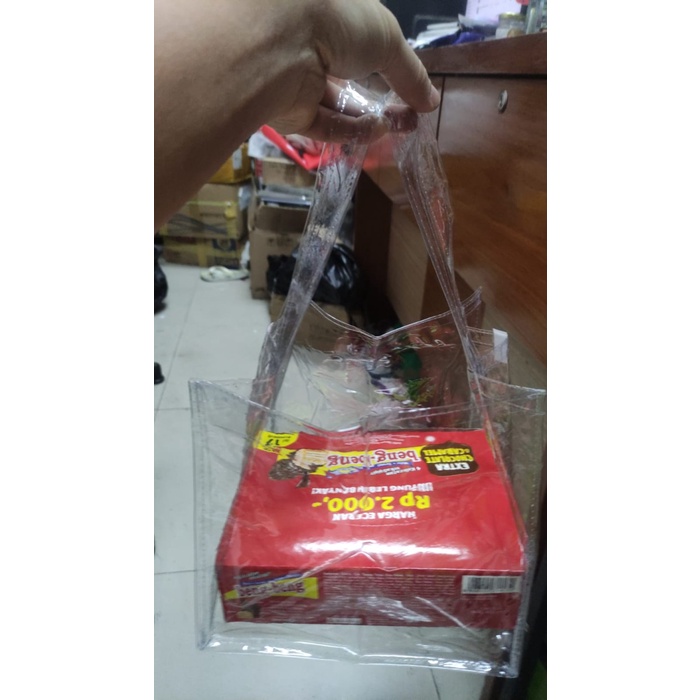 

*****] shopping bag mika 02 ukuran 20 x 22 x 20 cm satuan benang transparan