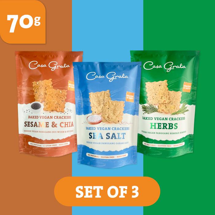 

Crackers Set of 3 - 70gr ( 3pcs Casa Grata Crackers ) - Gluten Free & Vegan Snacks