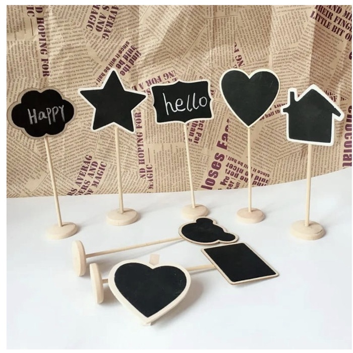 

Ready [10 Pc] Mini Chalkboard Papan Tulis For Party Buffet Labels With Stand