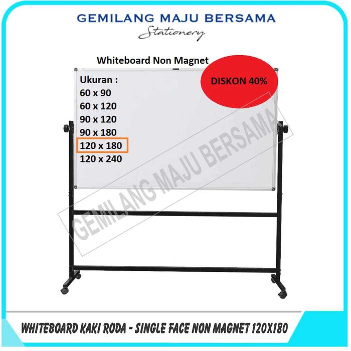 

Ready Whiteboard / Papan Tulis Maxi + Kaki Roda Single Face 120 X 180 Cm