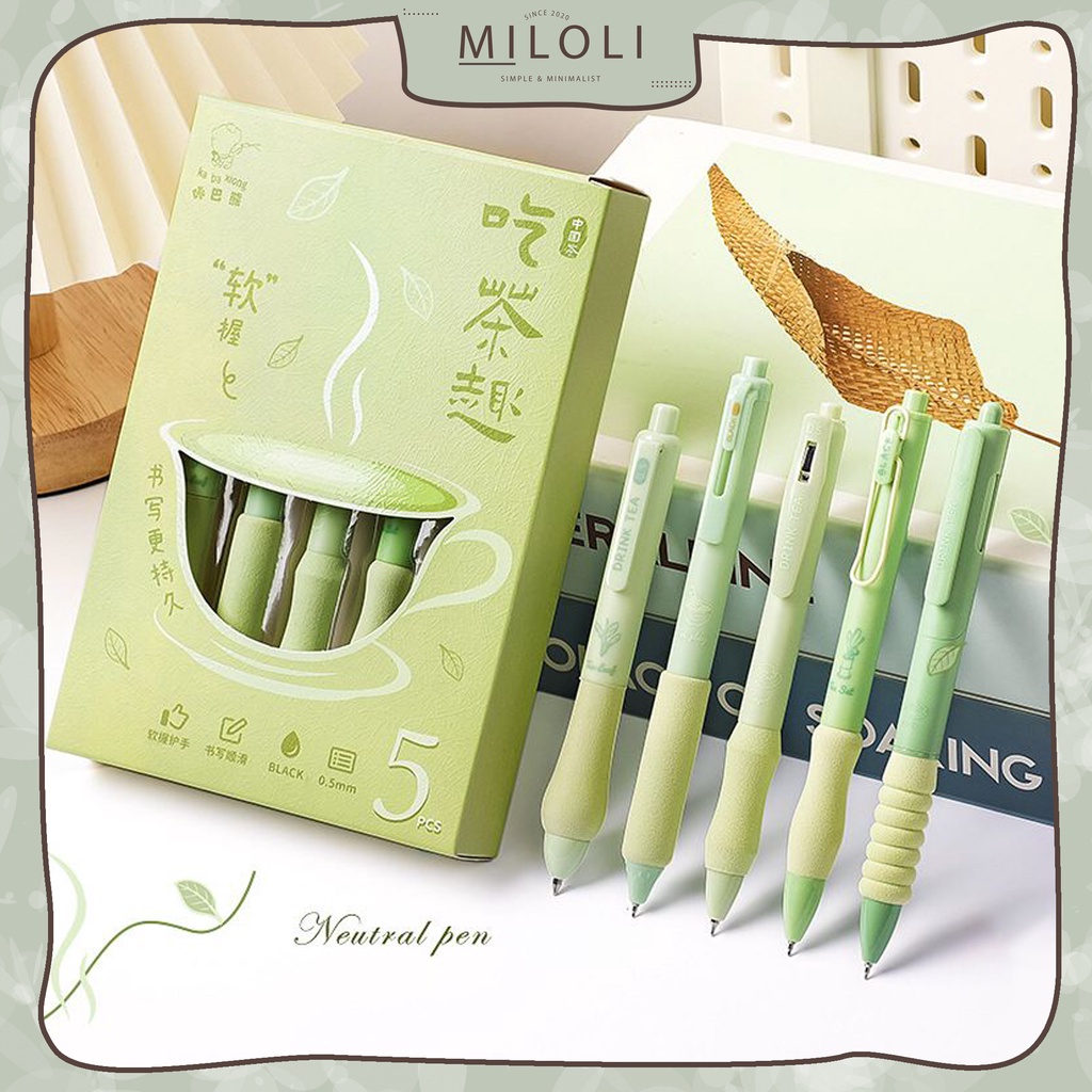

[MILOLI] 5pcs PEN IN BOX 0,5mm Retractable Cute Pen Black Ink Pena Cair Stationary - D0054 Dw05