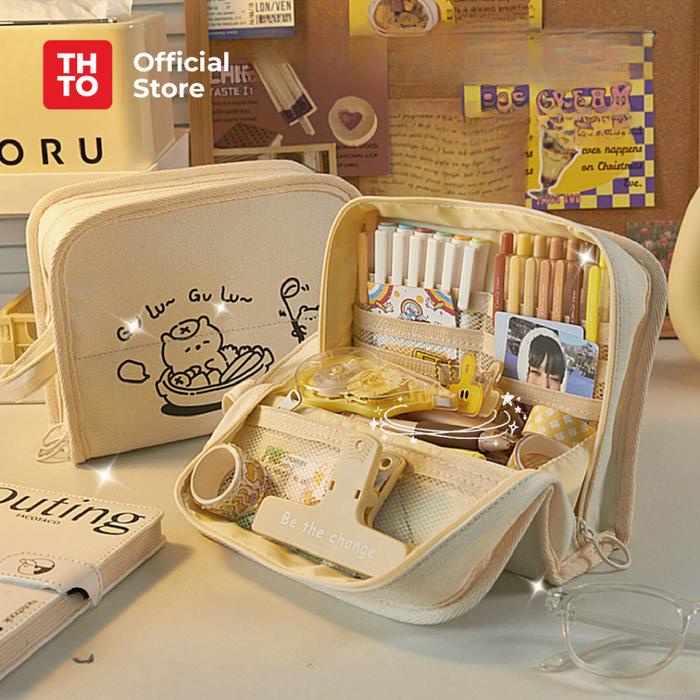 

Ready Thto Tas Tempat Pensil Case Pouch Minimalis Anak Sekolah Gulu Gulu Canvas Stationery Kantor