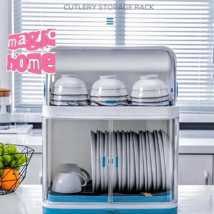 Rak piring DISH DRYER BOX plastik 2 susun tertutup portable 6050