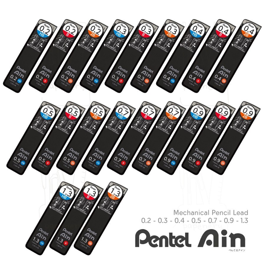 

Pentel AIN Mechanical Pencil Lead Refill 0.2mm 0.3mm 0.4mm 0.5mm 0.7mm 0.9mm 1.3mm Isi Graphite