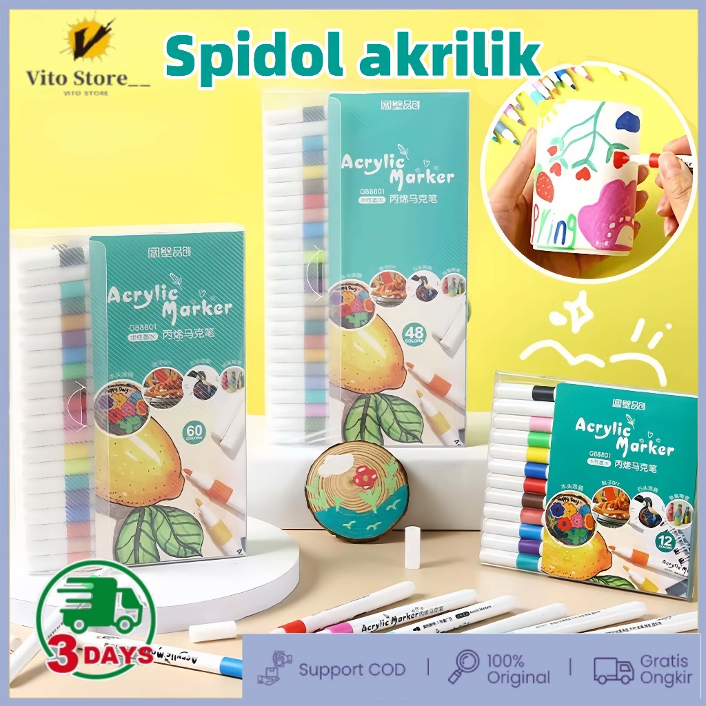 

[COD] Pen Akrilik Marker Warna Cepat Kering Tahan Air / Spidol Acrylic Painter / Menggambar