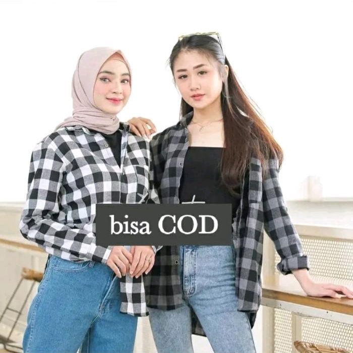 LIMITED EDITION Kemeja flanel wanita distro Unisex lengan panjang Casual Kain Lembut Motif Kotak