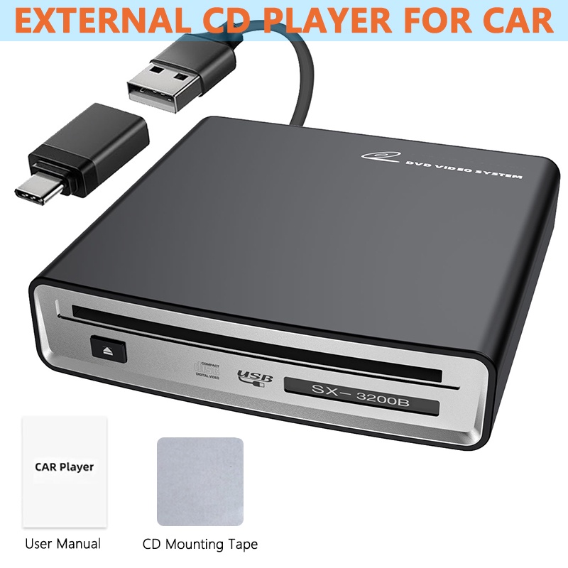 CD Player For Car Suction USB/Type-C Connection CD Player Convenient Installation Multiple