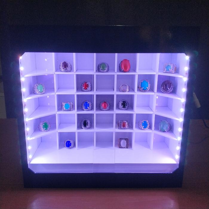 Rak cincin batu akik display akrilik lampu LED RGB Dan Remote Wireless