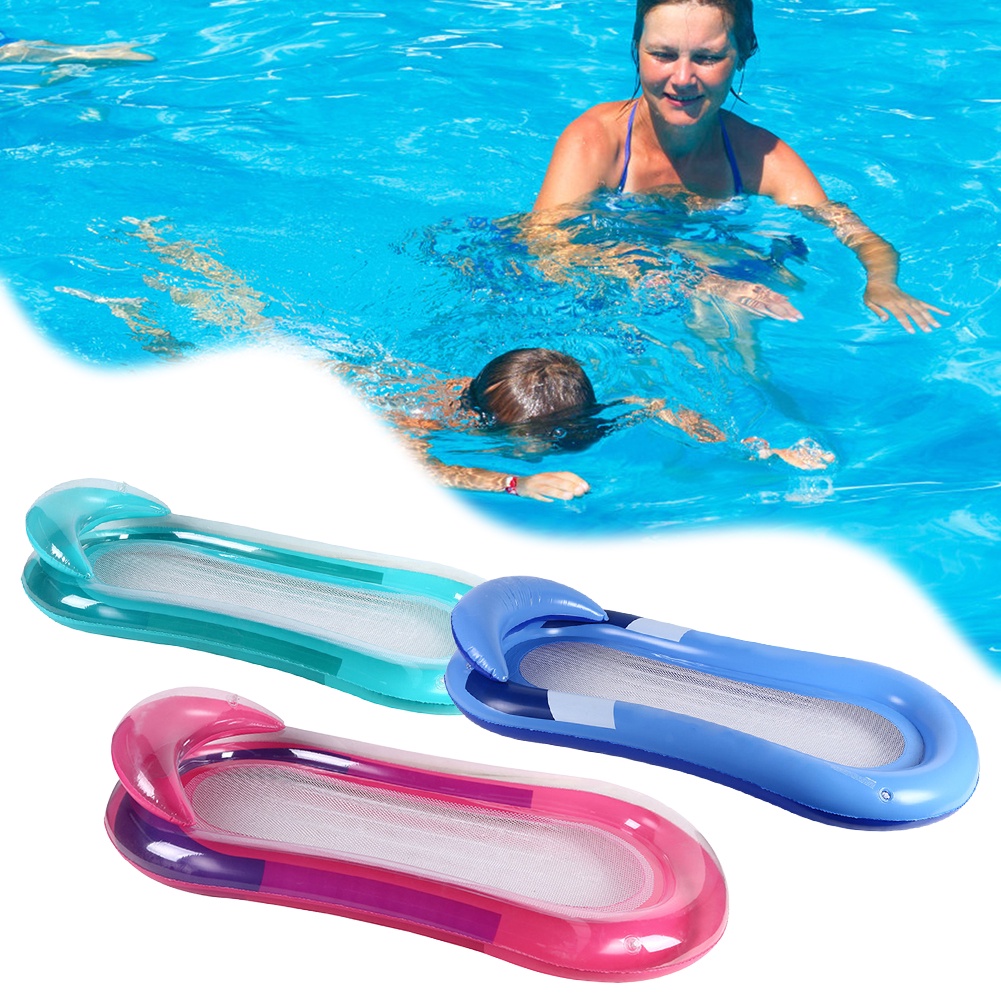 Inflatable Floating Mattress with Headrest Swimming Pool Lounge Bed Inflatable Water Sleeping Bed