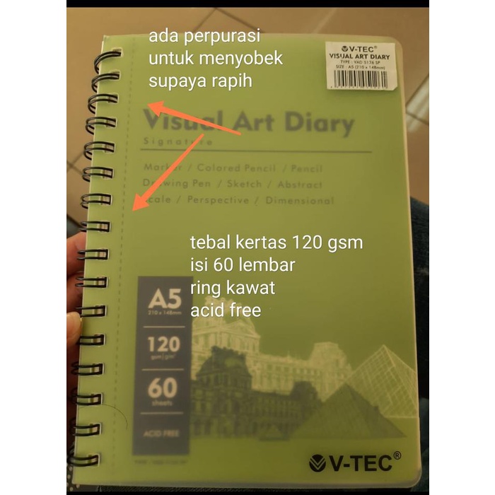 

+++++] buku visual art diary A5 vtec scetch book 60 lembar 120 gsm ring kawat