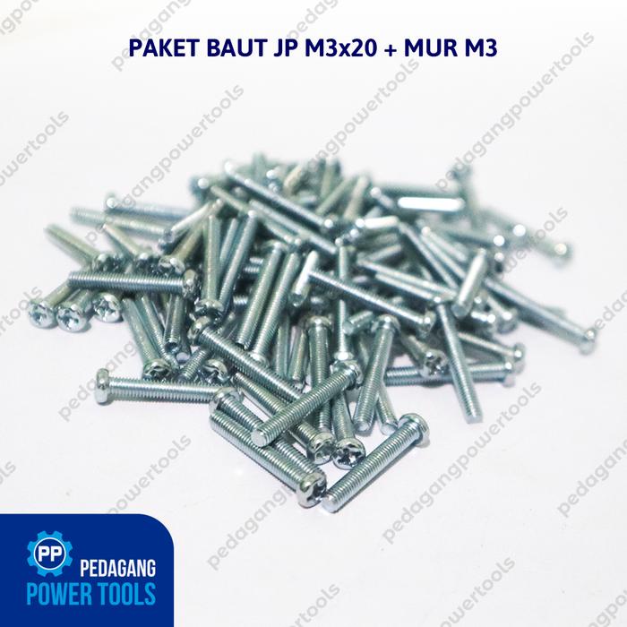 Sudimampir Paket 2 Set Baut Mur 3X20 Baut Jp M 3 X 20 Mm Mur M3 Skrup Isi 100 Pcs