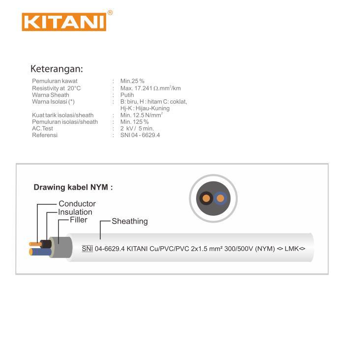 Kitani - Nym 2X1.5 Mm - 50 Meter - Kabel Tembaga Kawat