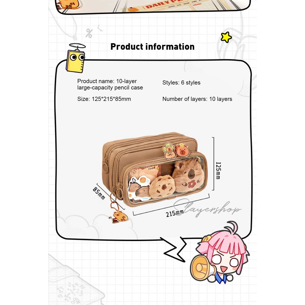 

Capybara Tempat alat tulis k pensil aesthetic Tas PenaTempat Pencil Tas Pensil kapasitas besar dapat