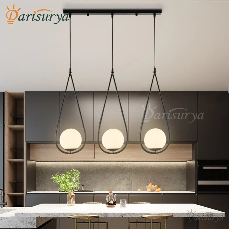 Lampu Gantung Minimalis Modern Nordic Lampu Gantung Ruang Meja Makan Mini Bar LED hitam 3 Bola Kaca