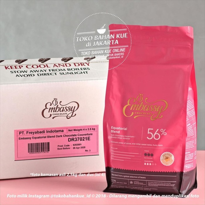 

BisaInstan- Embassy Chocolate - Equatorial Blend 56% 1kg Dark Couverture Tulip
