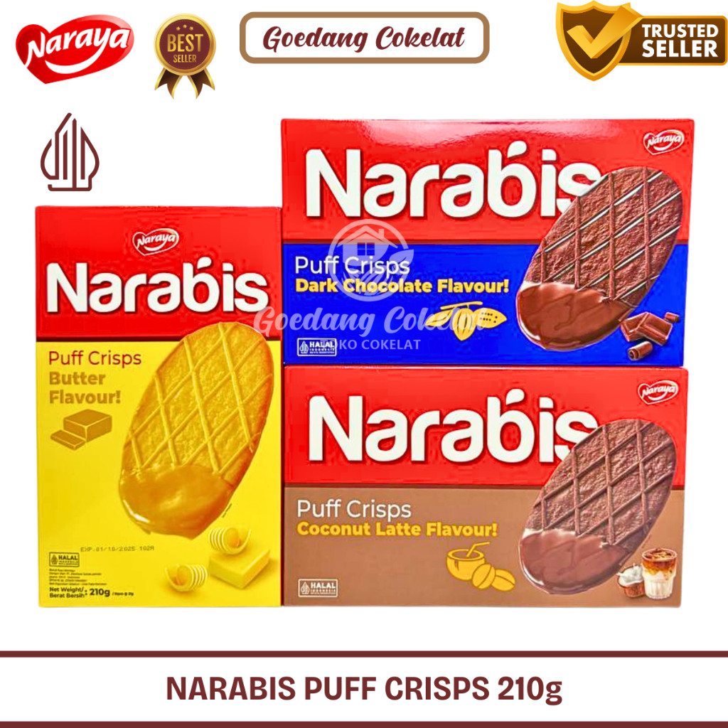 

NARAYA NARABIS PUFF CRISPS Biskuit Cookies Puff Rasa Butter Coconut Latte Dark Chocolate 210g