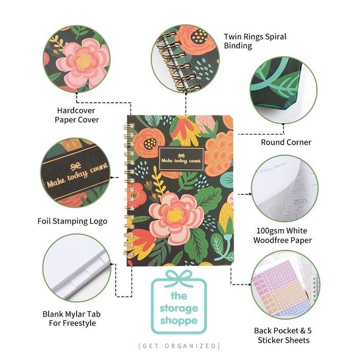 

UNDATED PLANNER SPRING FLOWER AGENDA MONTHLY WEEKLY JOURNAL
