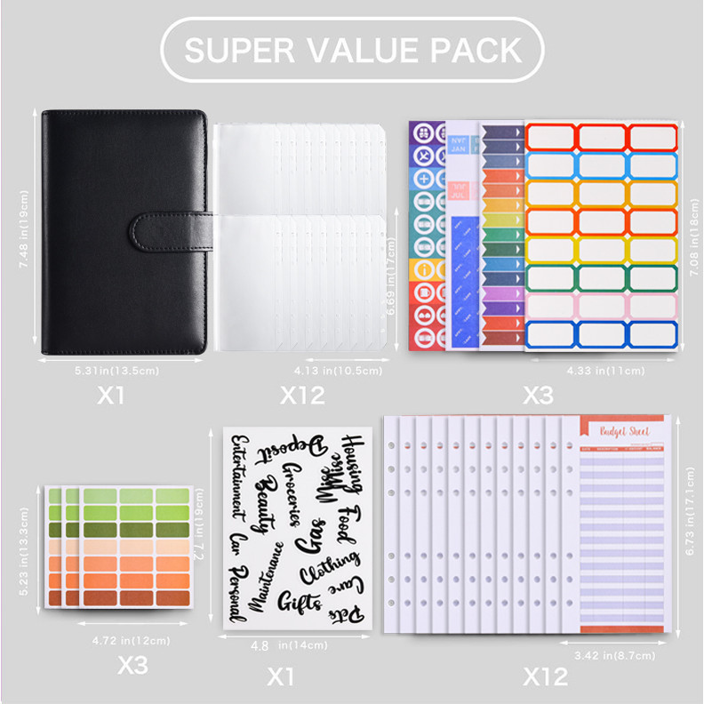 

Binder dengan Saraf Kertas Kas Budget Binder Lembaran Biaya A6 Binder Tabungan Budgeting Kulit PU