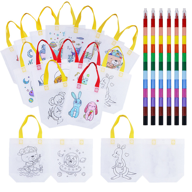 

Children Painting Graffiti Bag Toys With Crayons Non-Woven Handbag Kids Diy Drawing Bags Gift Color