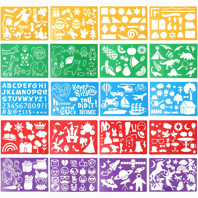 

5/20Pcs Drawing Stencils Set For Kids Large Plastic Stencil Kit 300+ Patterns Painting Templates For