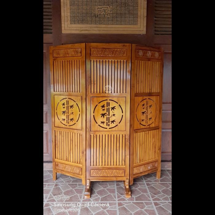 (TOP) SKETSEL RUANGAN JATI 3 PINTU MEBEL JEPARA - SEKAT RUANGAN UKIRAN BAMBU