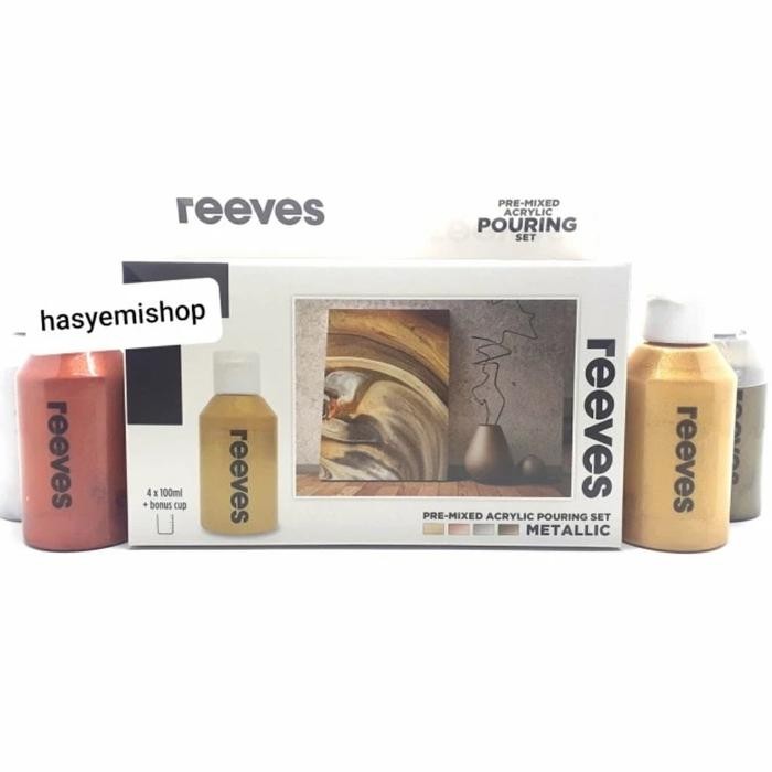 

ready stok reeves acrylic pouring set 4 100 ml + bonus cup # metallic theme original