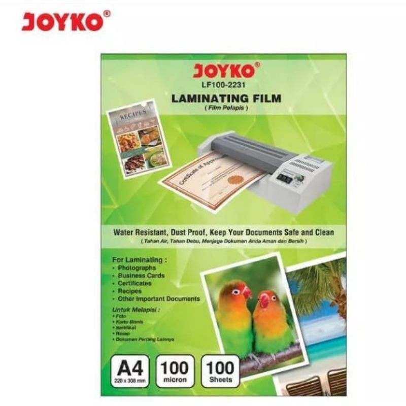 

Plastik Laminating A4 100 Micron Joyko / (1pak)