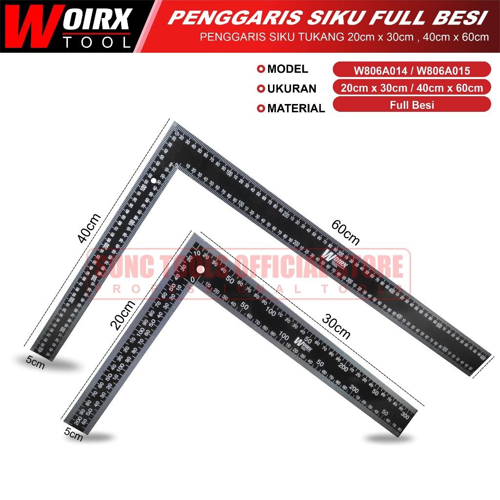 

WOIRX TOOL Meter Siku Penggaris Siku Tukang Full Besi 20x30cm 40x60cm