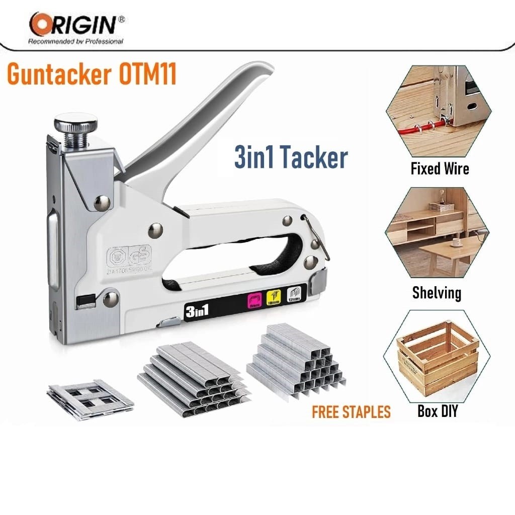 

ORIGIN OTM 11 / Stapler Tembak Kayu / Gun Tacker 3 in 1 Alat Staples dan Paku Tembak 3in1 / Staple