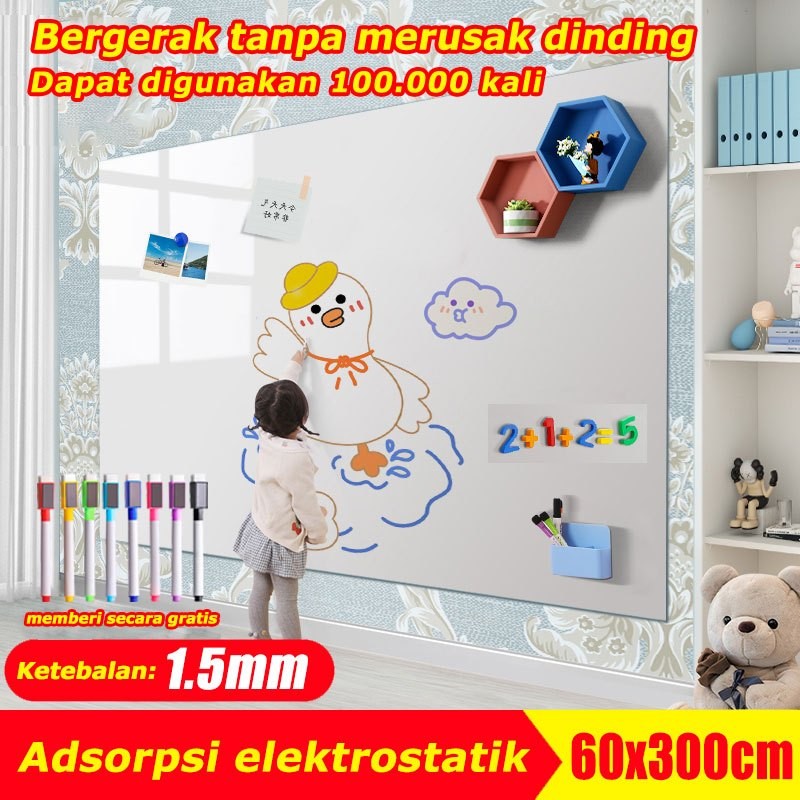 

60x300cm Dapat digunakan 100.000 kali Adsorpsi elektrostatik Stiker Papan tulis Whiteboard