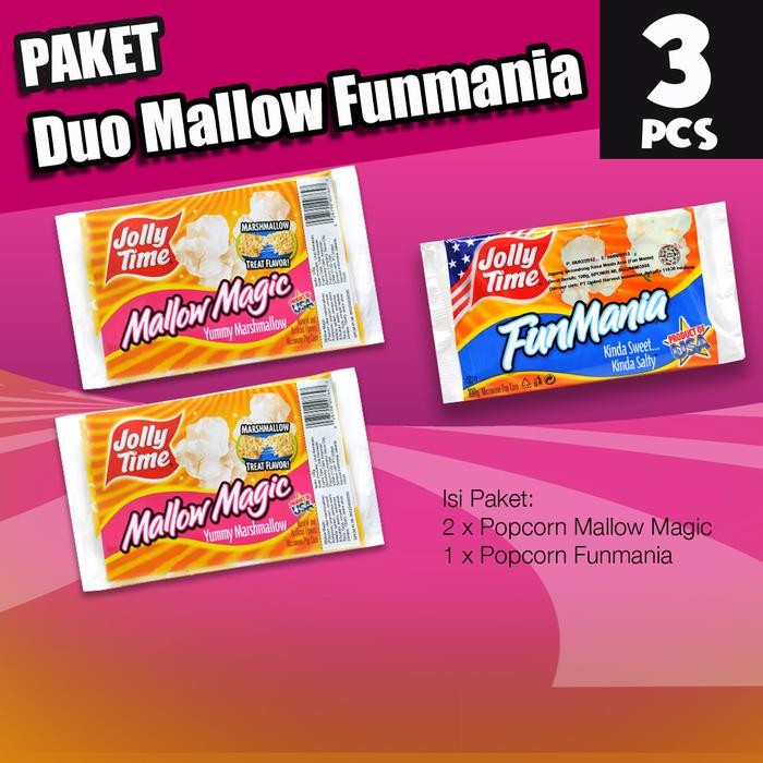 

NewZbgt- Paket Duo Mallow Fun Mania (2MM, 1FM) - Jolly Time Mircowave Popcorn